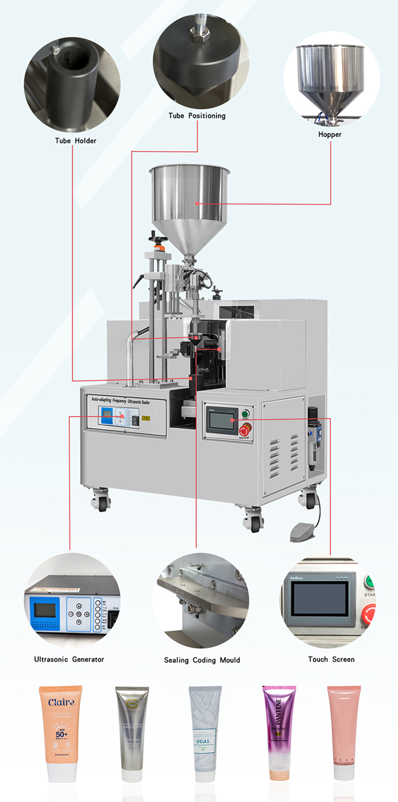 VK-TFS-002U Semi-Automatic Ultrasonic Tube Filler And Sealer Machine Details